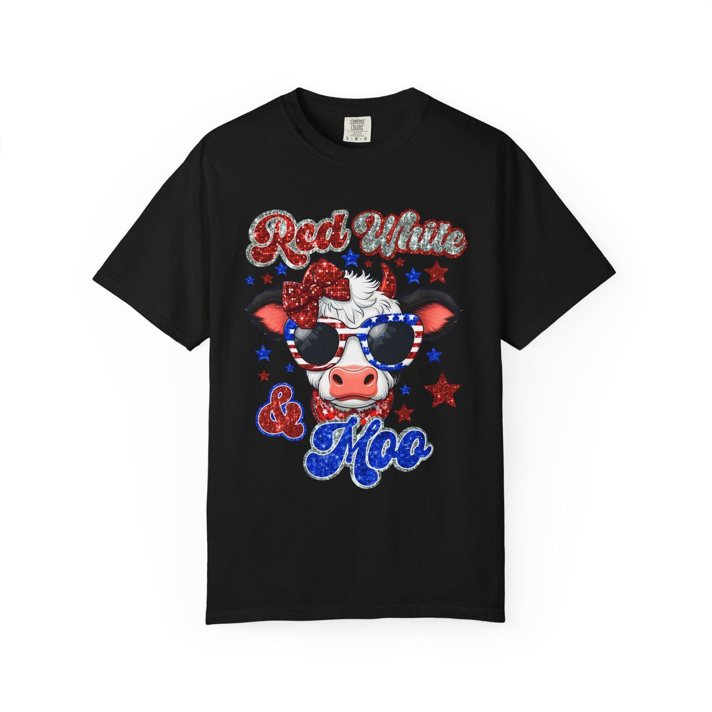 Patriotic Cow T-Shirt, Fun Summer Tee, Red White & Moo Design, Cute Animal Shirt, Gifts for Her, Fourth of July Apparel