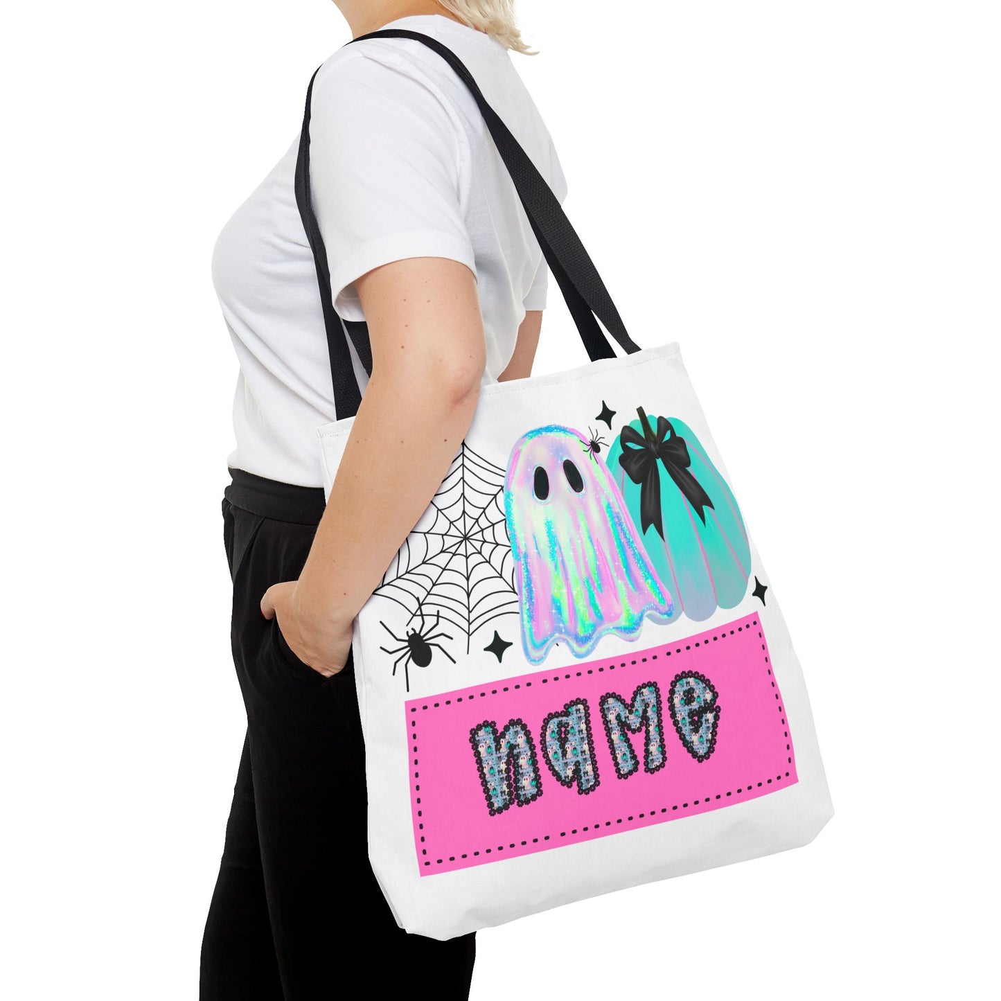 Personalized Ghostly Tote Bag for Halloween, Cute Halloween Gift, Spooky Tote, Trick or Treat Bag, Custom Name Bag, Fall Fashion