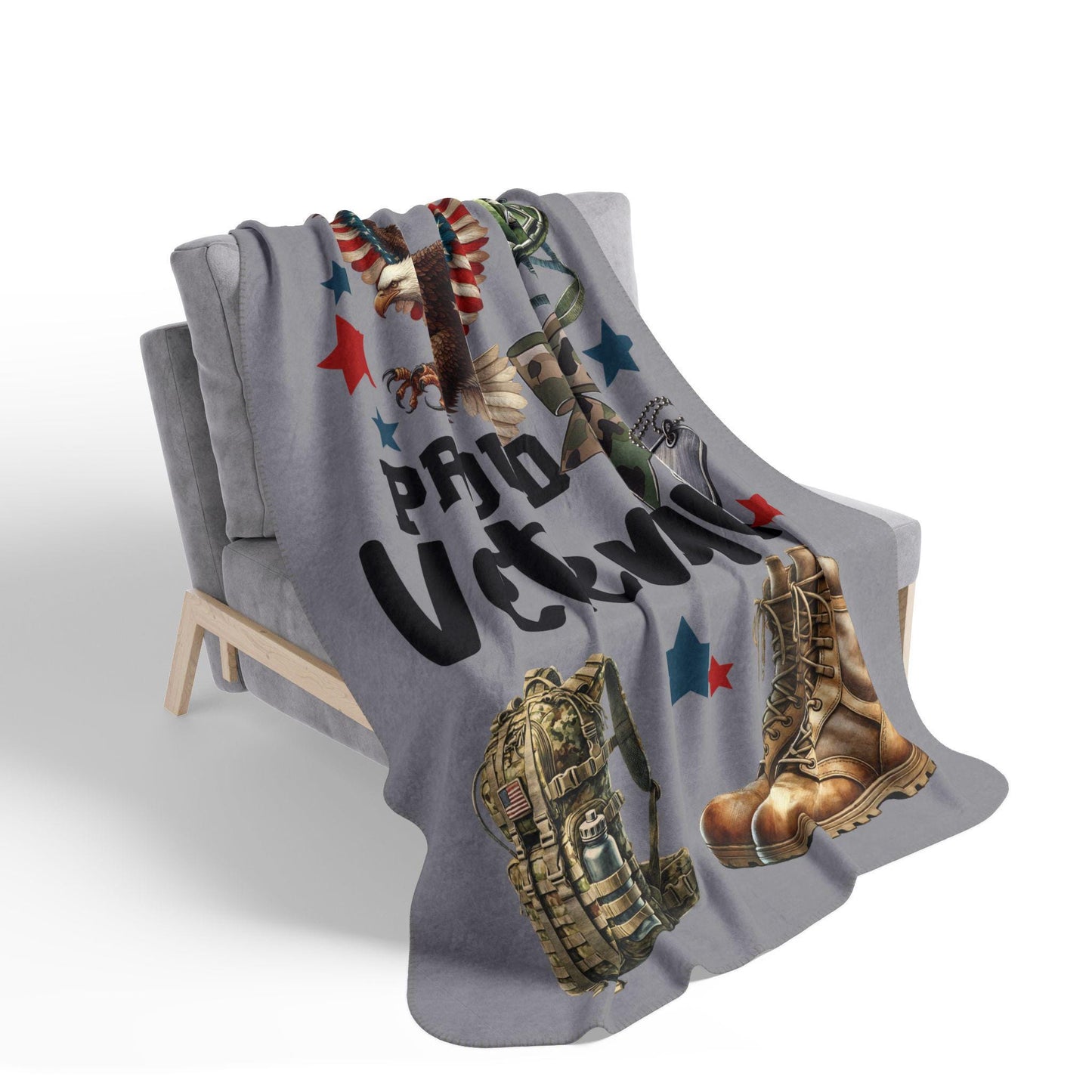 Proud Veteran Fleece Sherpa Blanket | Cozy Military Tribute Gift, Remembrance Day, Veterans Day, Camo Home Decor, Eagle Design