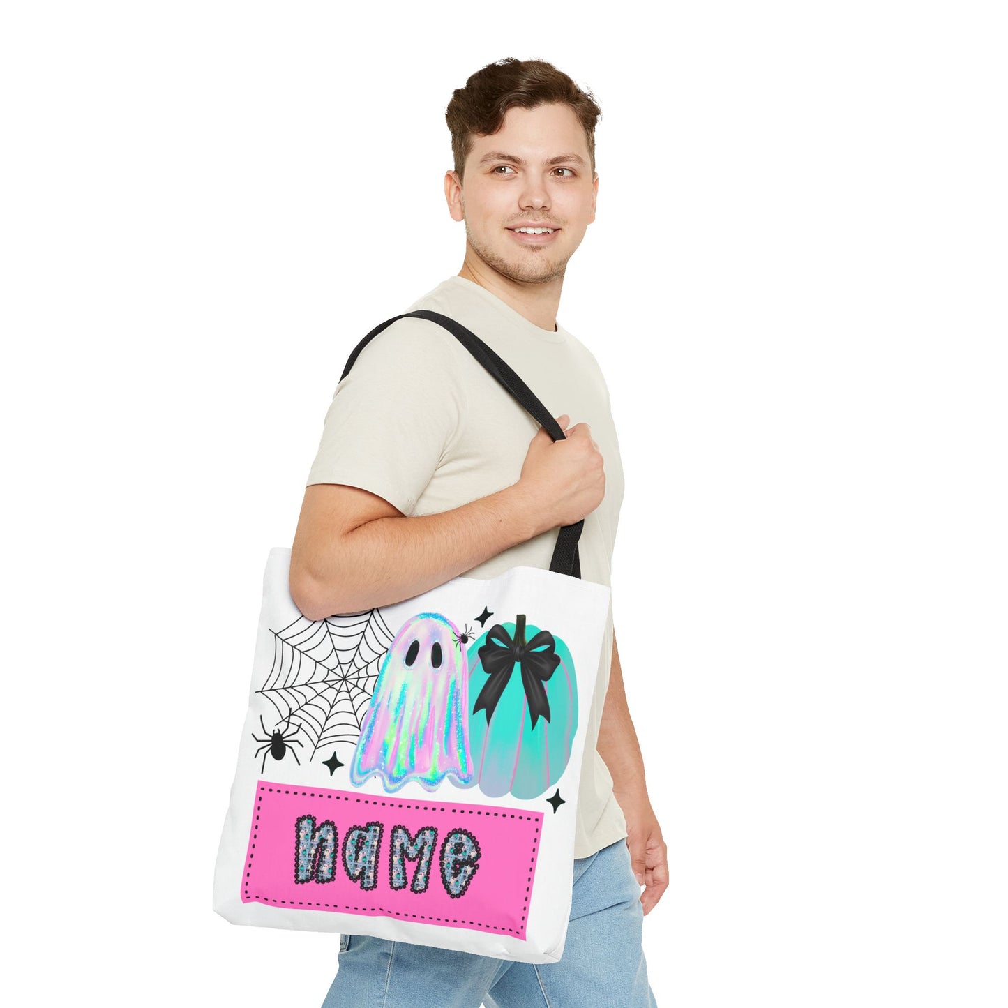 Personalized Ghostly Tote Bag for Halloween, Cute Halloween Gift, Spooky Tote, Trick or Treat Bag, Custom Name Bag, Fall Fashion