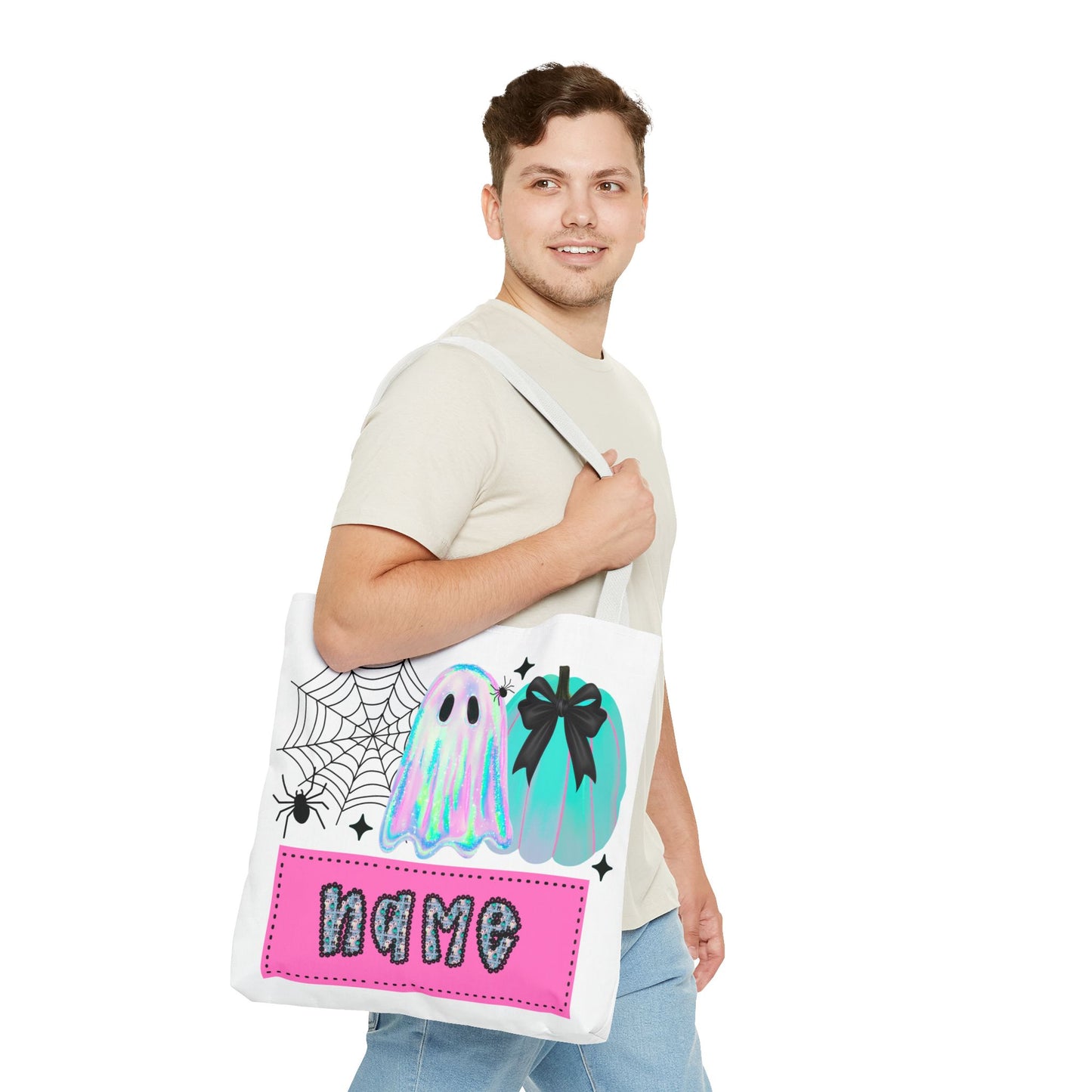 Personalized Ghostly Tote Bag for Halloween, Cute Halloween Gift, Spooky Tote, Trick or Treat Bag, Custom Name Bag, Fall Fashion