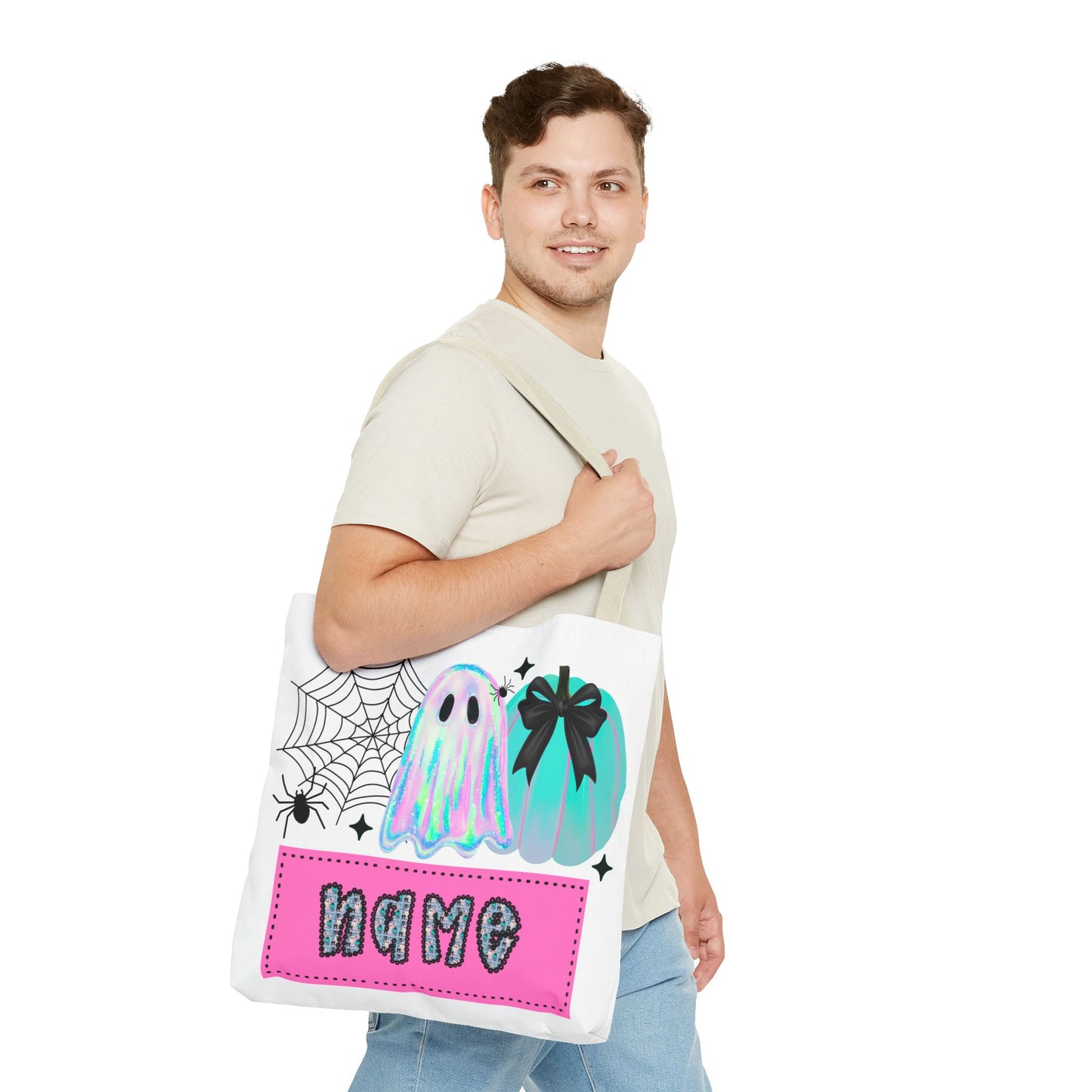Personalized Ghostly Tote Bag for Halloween, Cute Halloween Gift, Spooky Tote, Trick or Treat Bag, Custom Name Bag, Fall Fashion