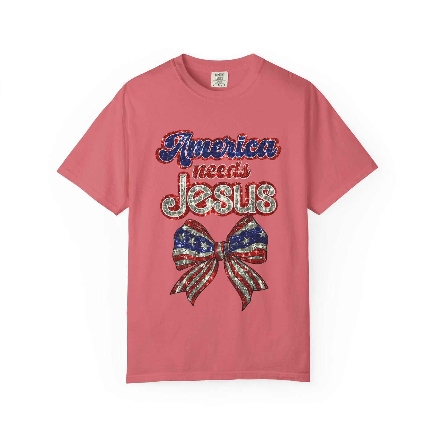 Patriotic Jesus T-Shirt, Unisex Garment-Dyed Shirt, Red White Blue Tee, Faith-Based Apparel, Perfect for Independence Day