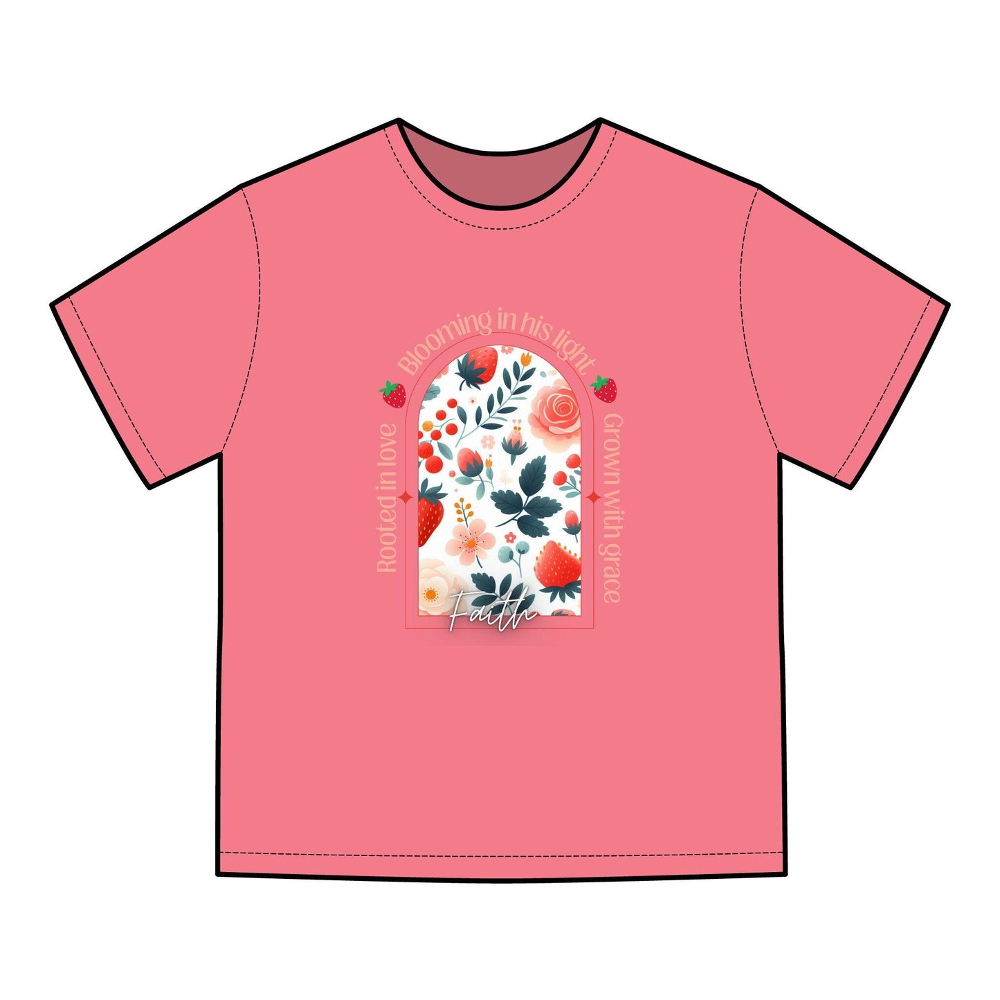 Faith, Floral Inspirational T-Shirt, Rooted in Love, Blooming in His Light, Unisex Tee, Gift for Her, Casual Wear,