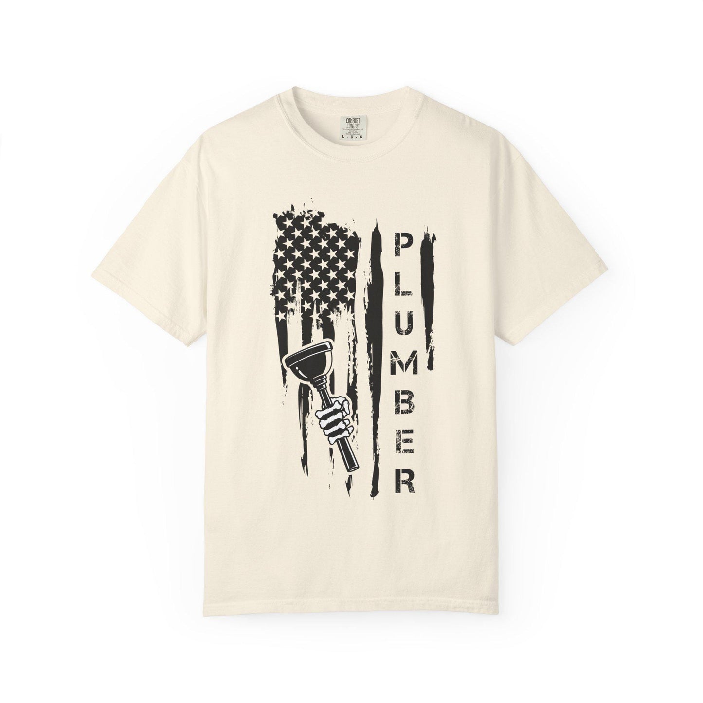 Patriotic Plumber T-shirt, Unisex Garment-Dyed Tee, USA Flag Shirt, Workwear, Gift for Plumbers, Tradesmen Apparel