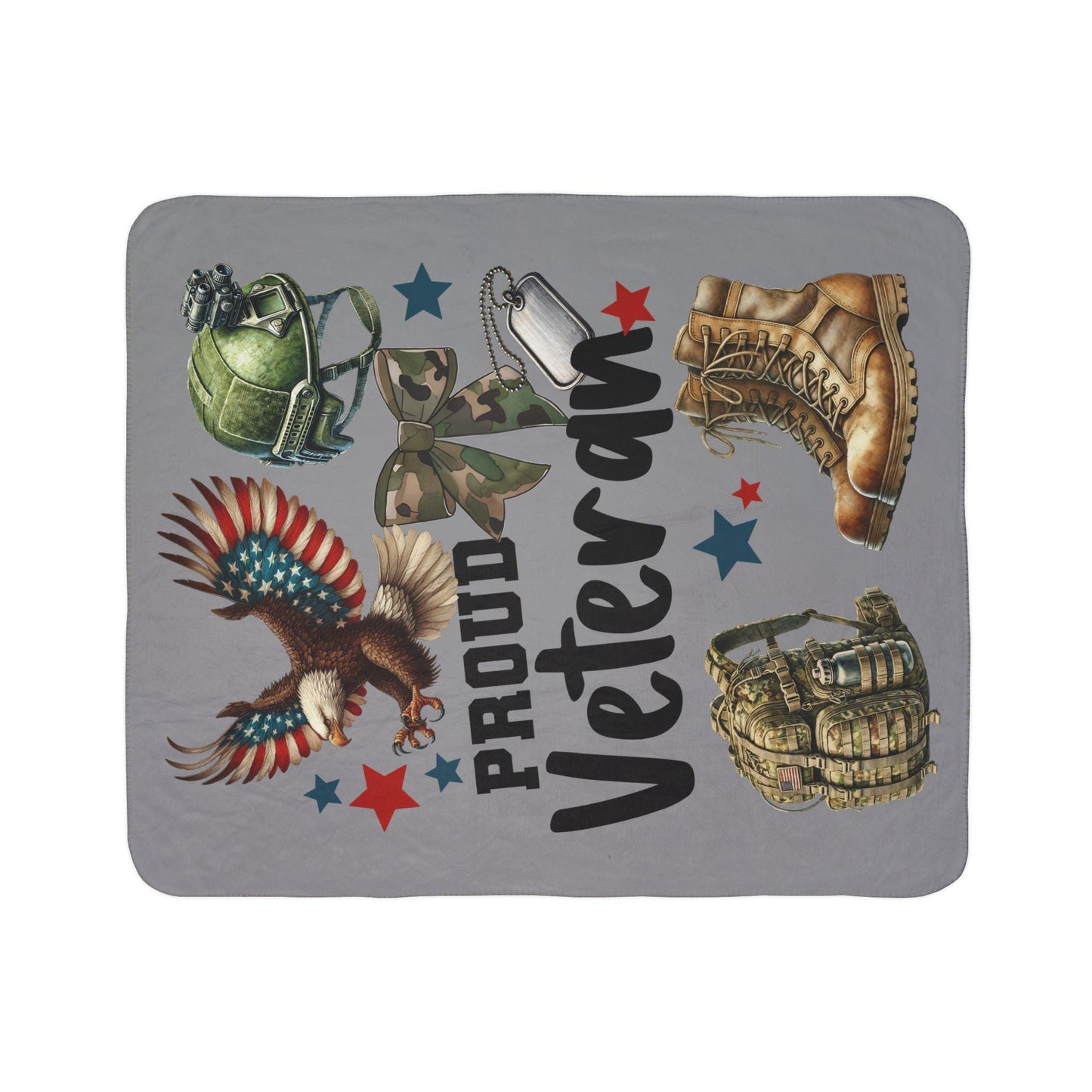 Proud Veteran Fleece Sherpa Blanket | Cozy Military Tribute Gift, Remembrance Day, Veterans Day, Camo Home Decor, Eagle Design