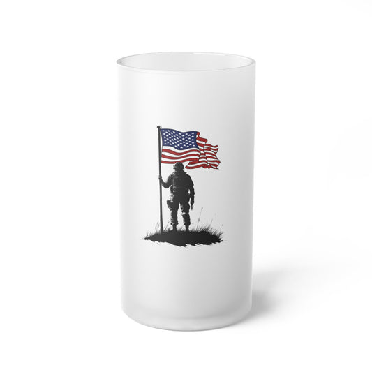 Patriotic Frosted Glass Beer Mug - Perfect for Veterans Day, Memorial Day, Independence Day, Gifts for Him, Beer Lovers