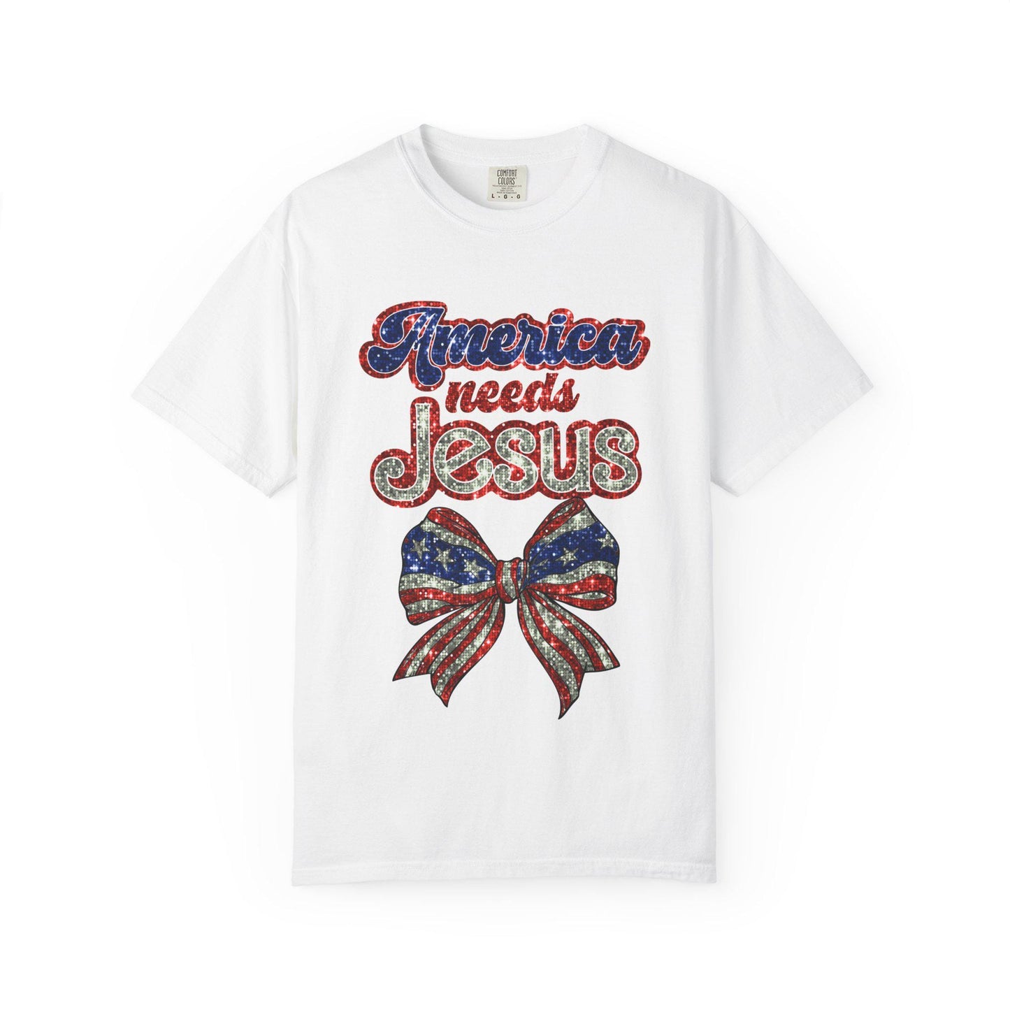 Patriotic Jesus T-Shirt, Unisex Garment-Dyed Shirt, Red White Blue Tee, Faith-Based Apparel, Perfect for Independence Day