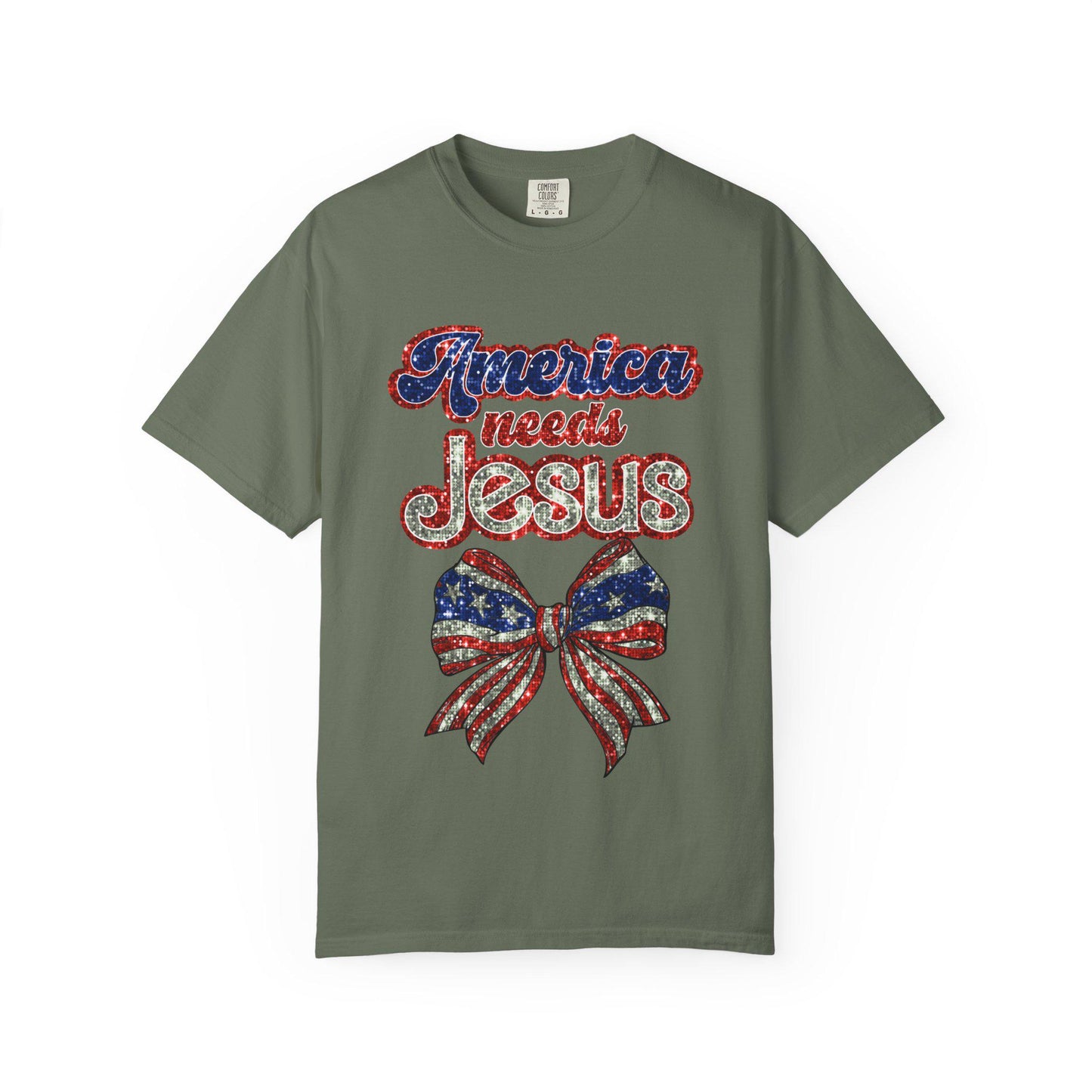 Patriotic Jesus T-Shirt, Unisex Garment-Dyed Shirt, Red White Blue Tee, Faith-Based Apparel, Perfect for Independence Day