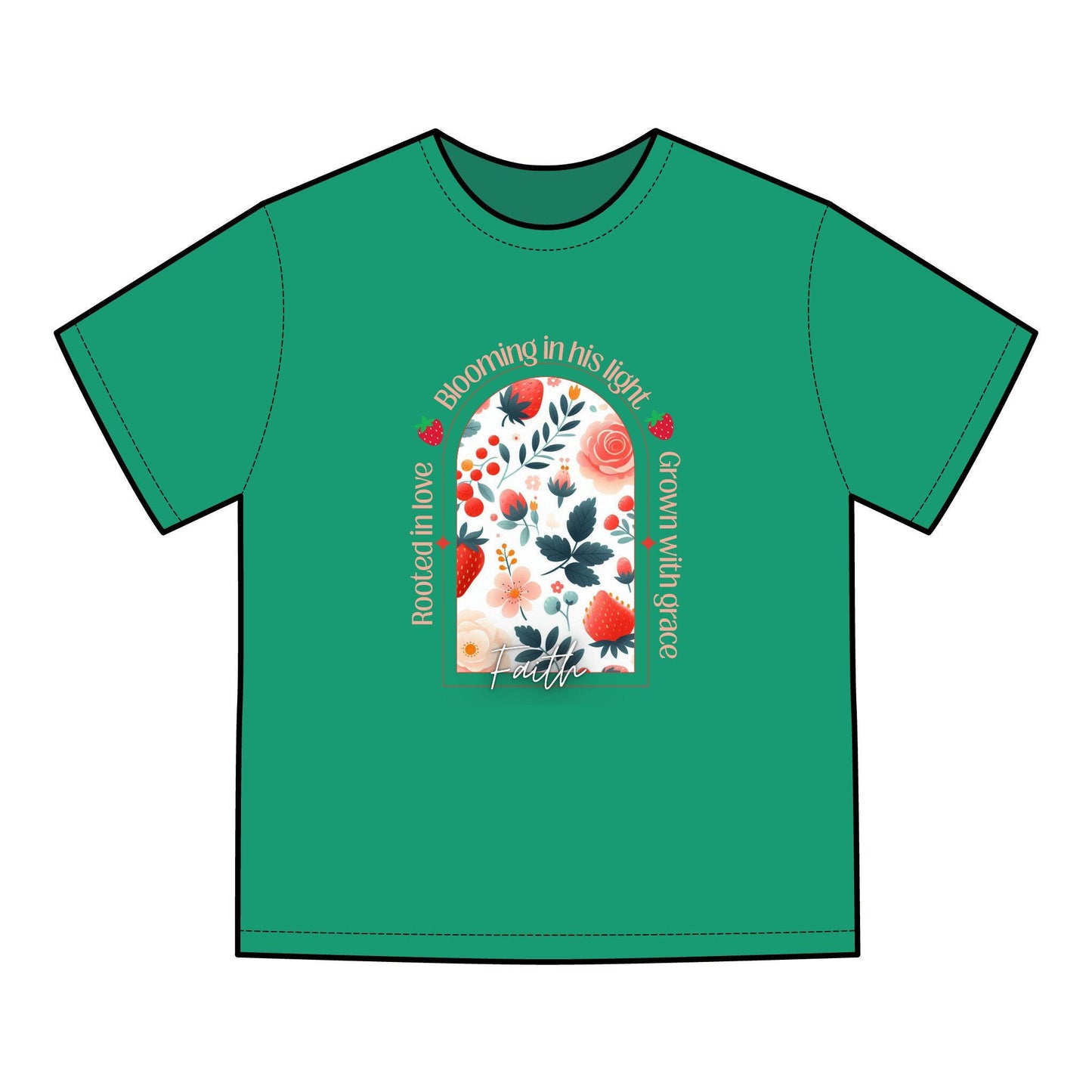 Faith, Floral Inspirational T-Shirt, Rooted in Love, Blooming in His Light, Unisex Tee, Gift for Her, Casual Wear,