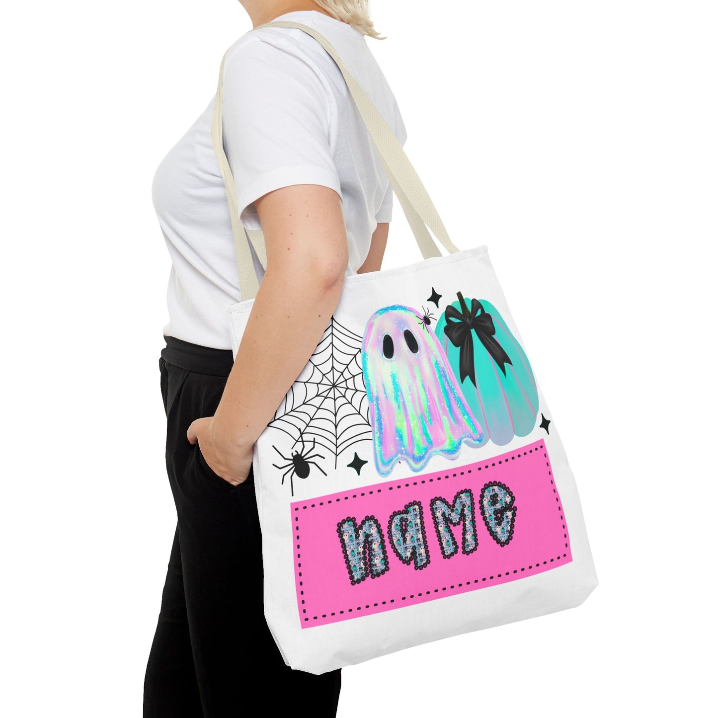 Personalized Ghostly Tote Bag for Halloween, Cute Halloween Gift, Spooky Tote, Trick or Treat Bag, Custom Name Bag, Fall Fashion