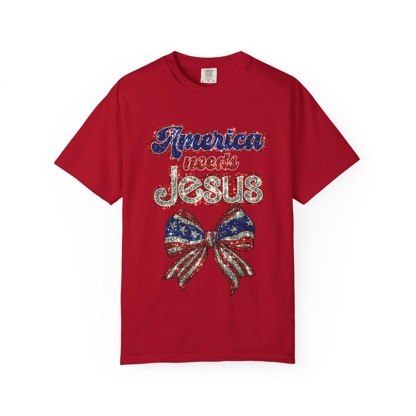 Patriotic Jesus T-Shirt, Unisex Garment-Dyed Shirt, Red White Blue Tee, Faith-Based Apparel, Perfect for Independence Day