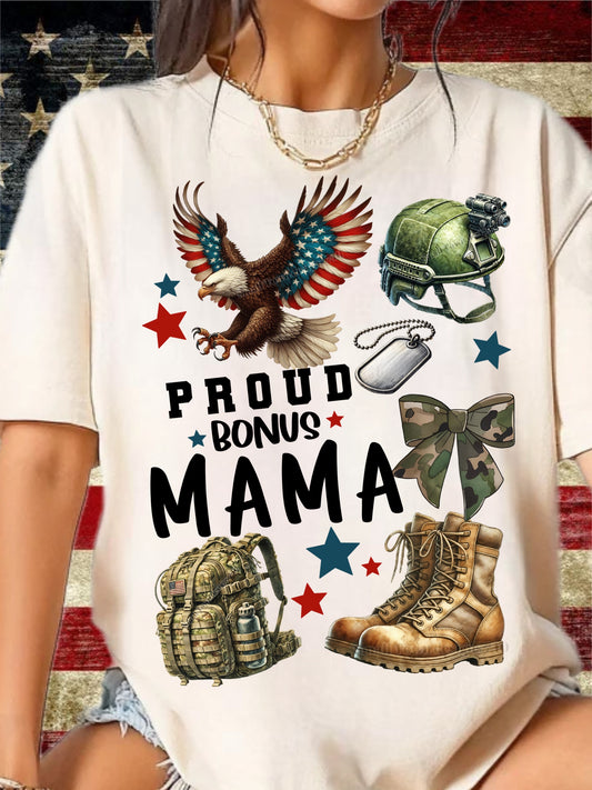 Proud Bonus Mama Military T-shirt