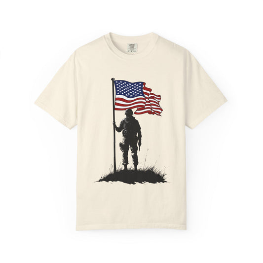Patriotic Soldier T-Shirt - Unisex Casual Wear, Vintage Style Tee, Military Appreciation, Gift for Veterans, Independence Day