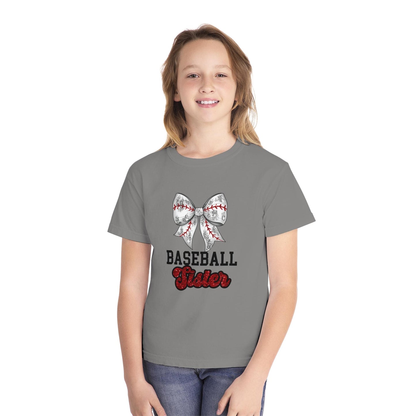 Baseball Sister Youth Midweight Tee, Cute Baseball Shirt, Youth Sports Tee, Gift for Young Athletes, Summer Baseball Wear, Team Spirit