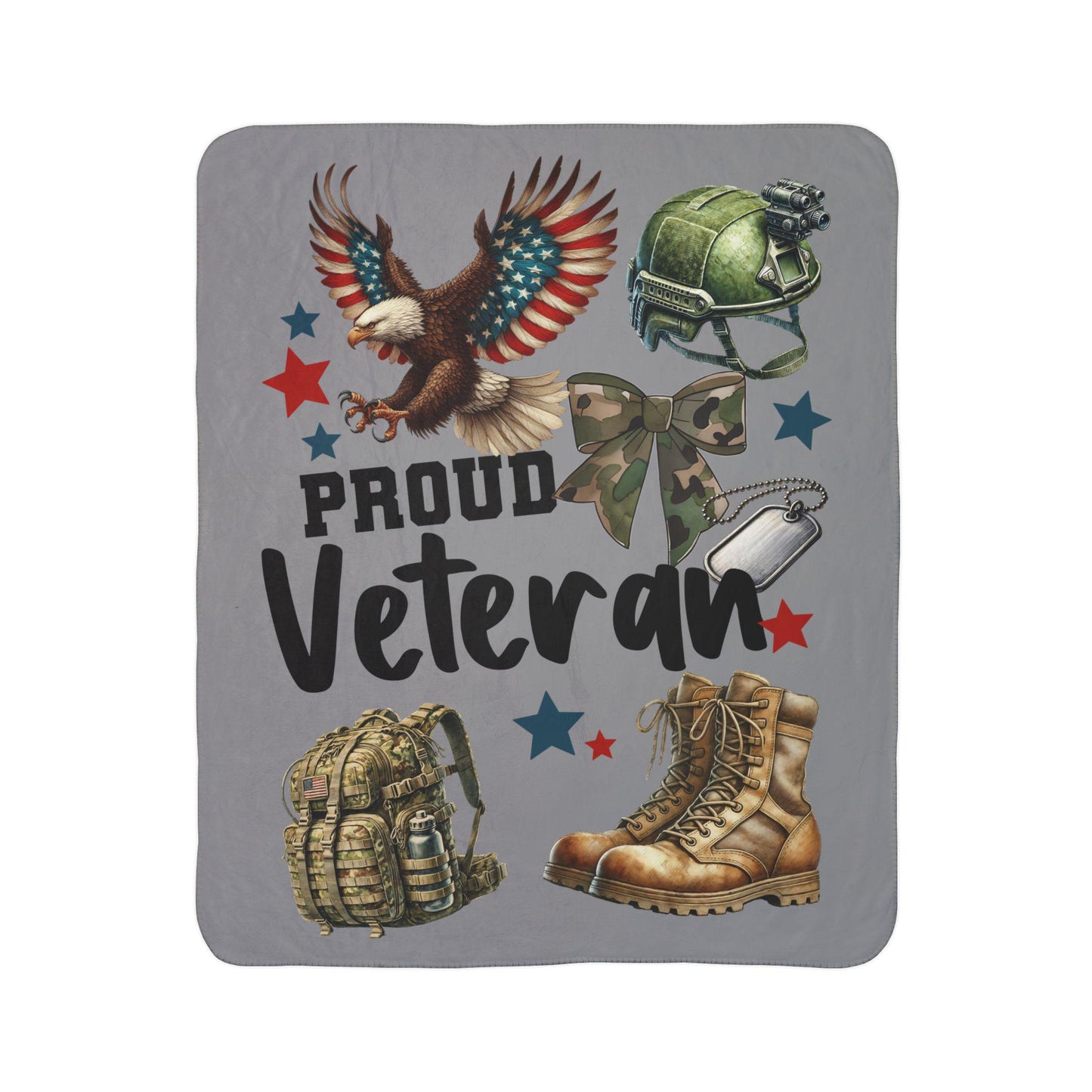 Proud Veteran Fleece Sherpa Blanket | Cozy Military Tribute Gift, Remembrance Day, Veterans Day, Camo Home Decor, Eagle Design