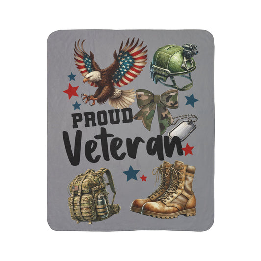 Proud Veteran Fleece Sherpa Blanket | Cozy Military Tribute Gift, Remembrance Day, Veterans Day, Camo Home Decor, Eagle Design