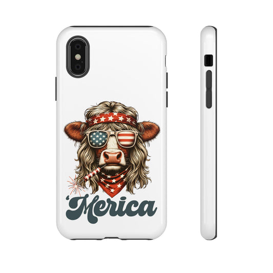 Patriotic Phone Case Featuring Flannel-Cow and Merica Design, Fun Gift for BBQs, Independence Day, and Summer Celebrations, Cute Cowlover
