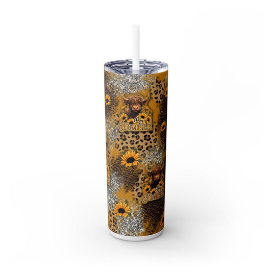 Stay Humble Wildflower Highland Cow Tumbler - Personalized 20oz Skinny Cup with Straw, Cute Gift for Cow Lovers, Boho Decor, Drinkware