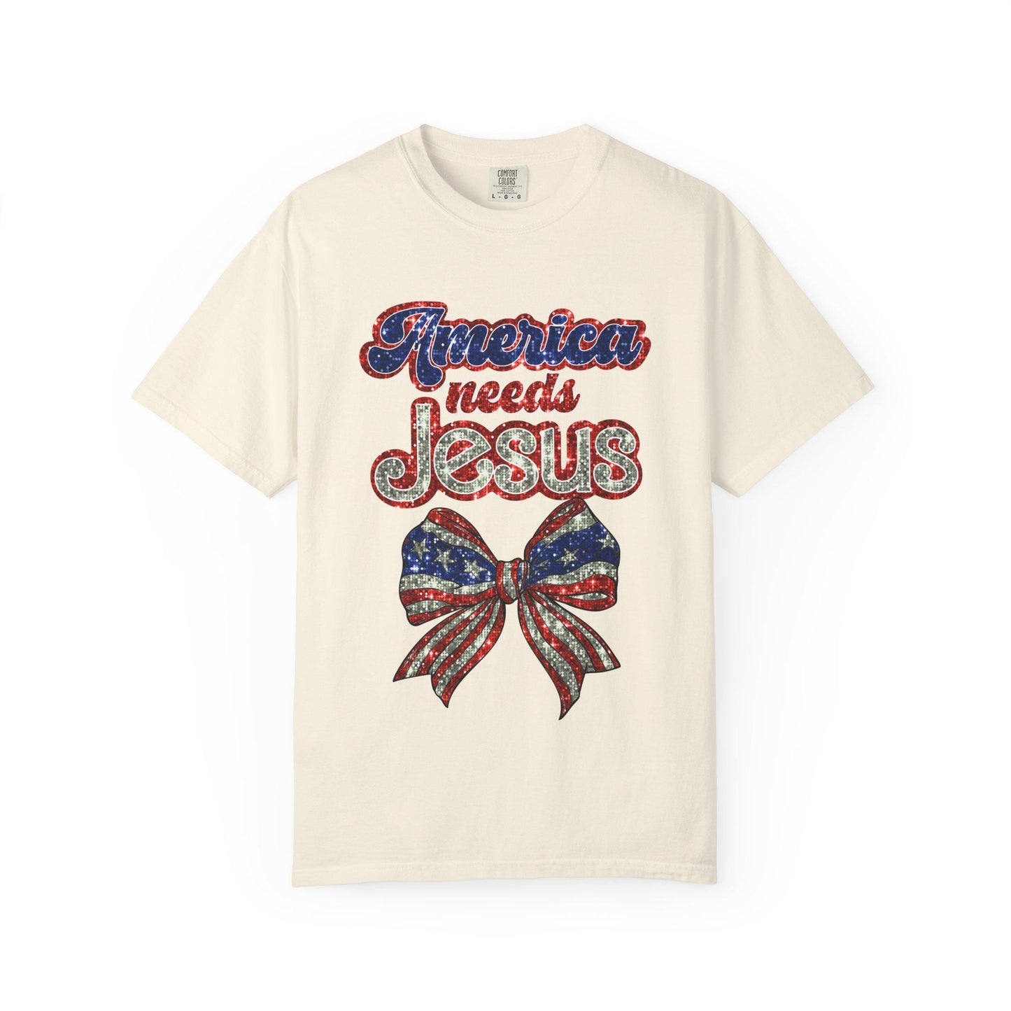 Patriotic Jesus T-Shirt, Unisex Garment-Dyed Shirt, Red White Blue Tee, Faith-Based Apparel, Perfect for Independence Day
