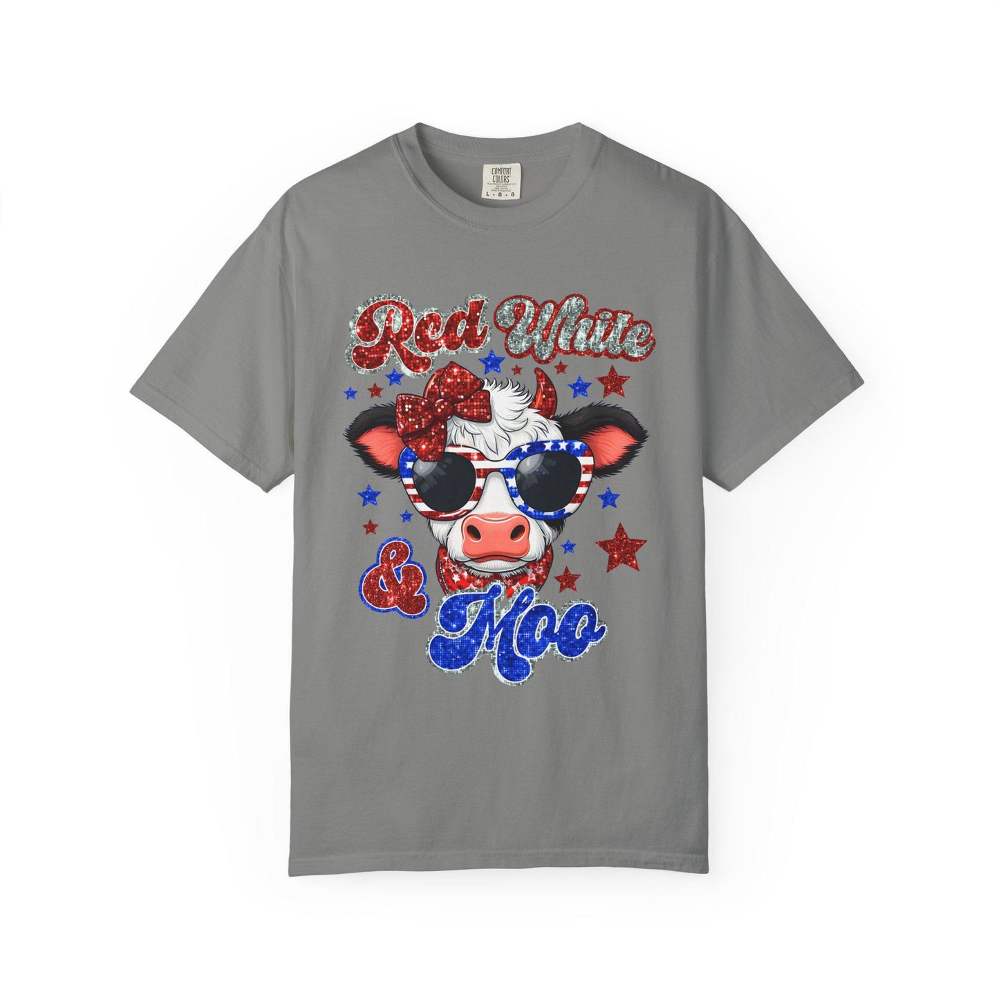 Patriotic Cow T-Shirt, Fun Summer Tee, Red White & Moo Design, Cute Animal Shirt, Gifts for Her, Fourth of July Apparel
