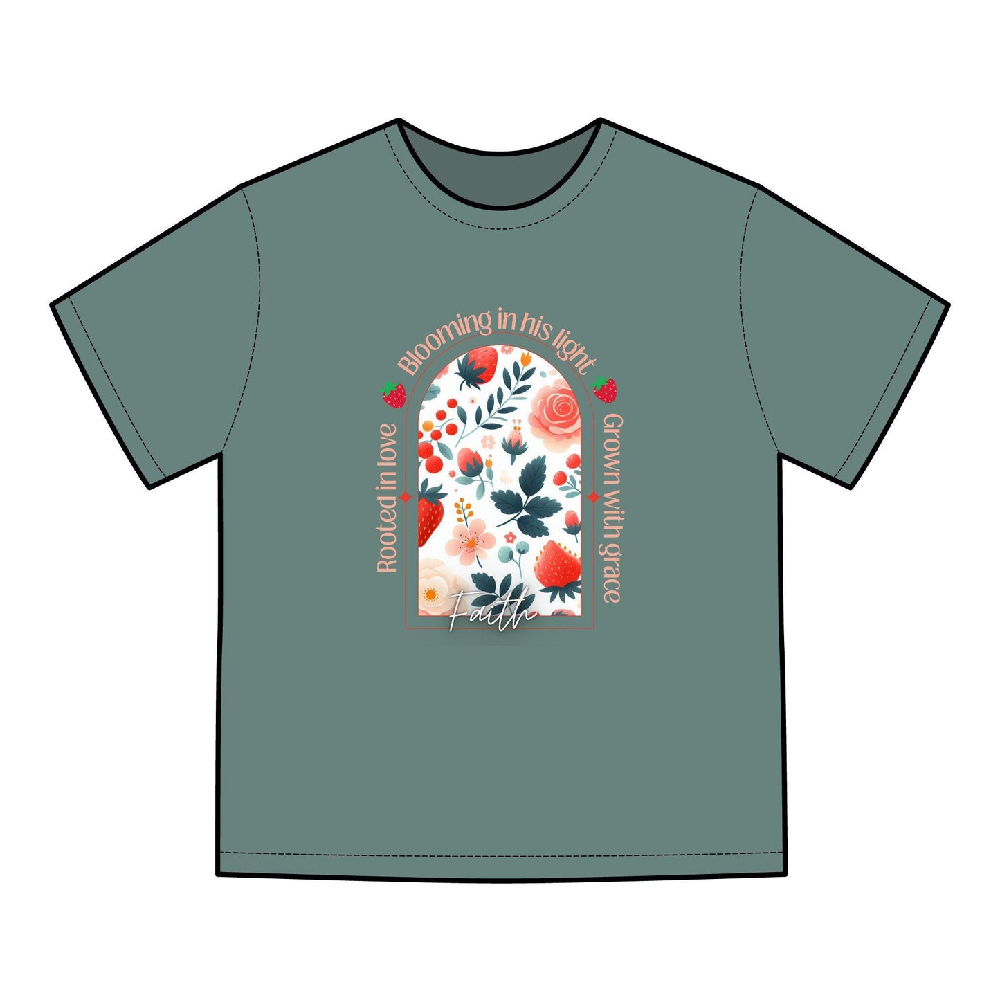Faith, Floral Inspirational T-Shirt, Rooted in Love, Blooming in His Light, Unisex Tee, Gift for Her, Casual Wear,