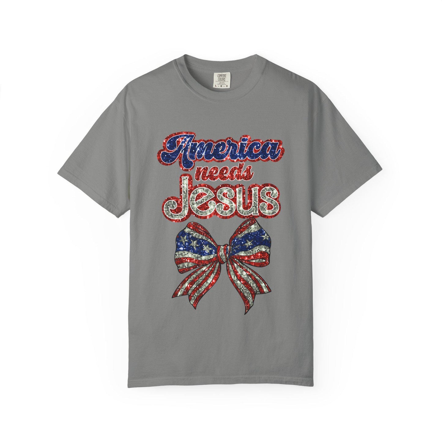 Patriotic Jesus T-Shirt, Unisex Garment-Dyed Shirt, Red White Blue Tee, Faith-Based Apparel, Perfect for Independence Day