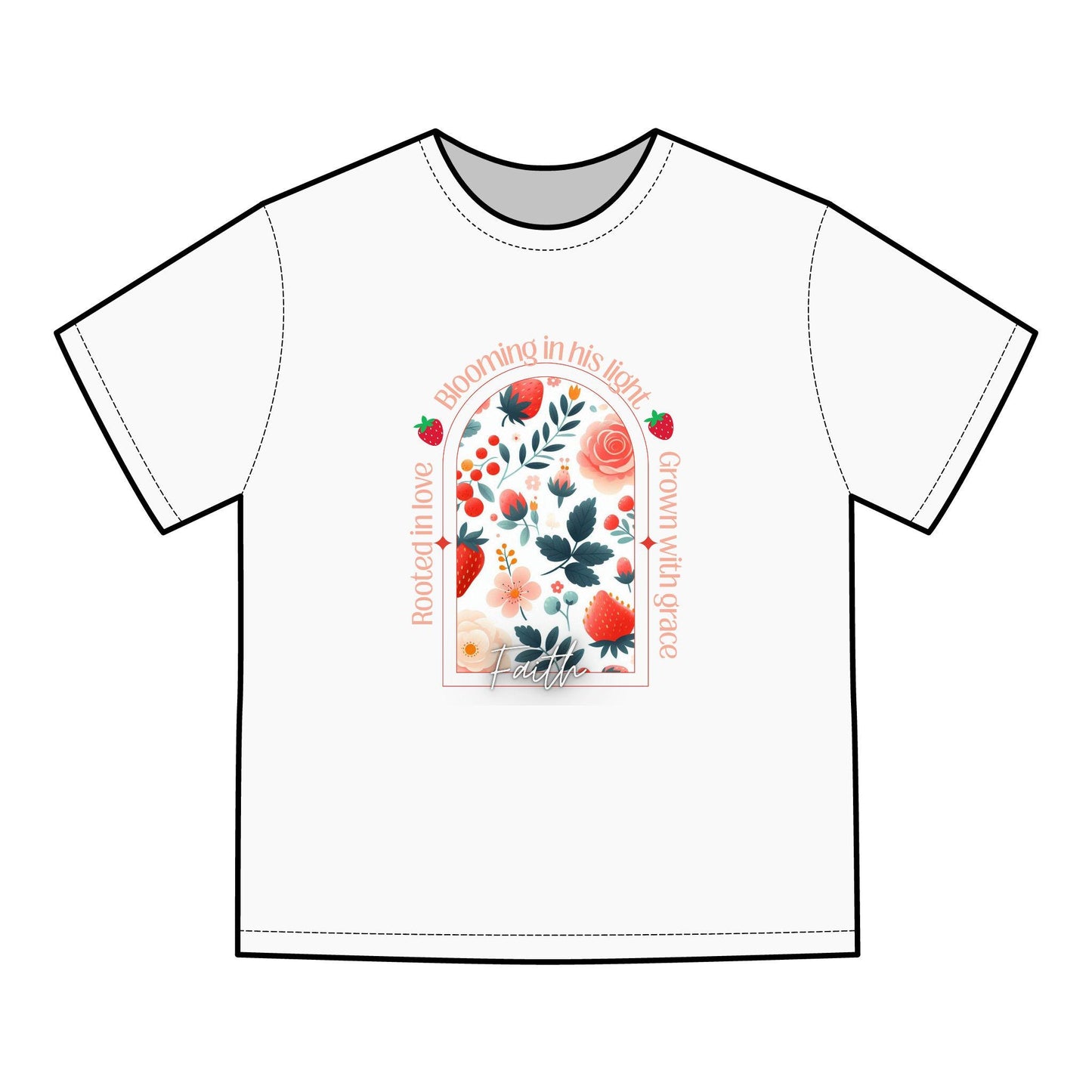 Faith, Floral Inspirational T-Shirt, Rooted in Love, Blooming in His Light, Unisex Tee, Gift for Her, Casual Wear,