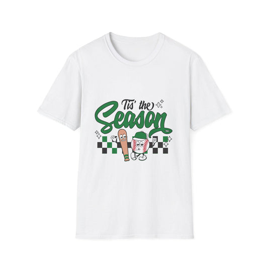 Tis the Baseball Season Unisex Softstyle T-Shirt, Holiday Tee, Festive Shirt, Gift for Christmas, Casualwear for Parties