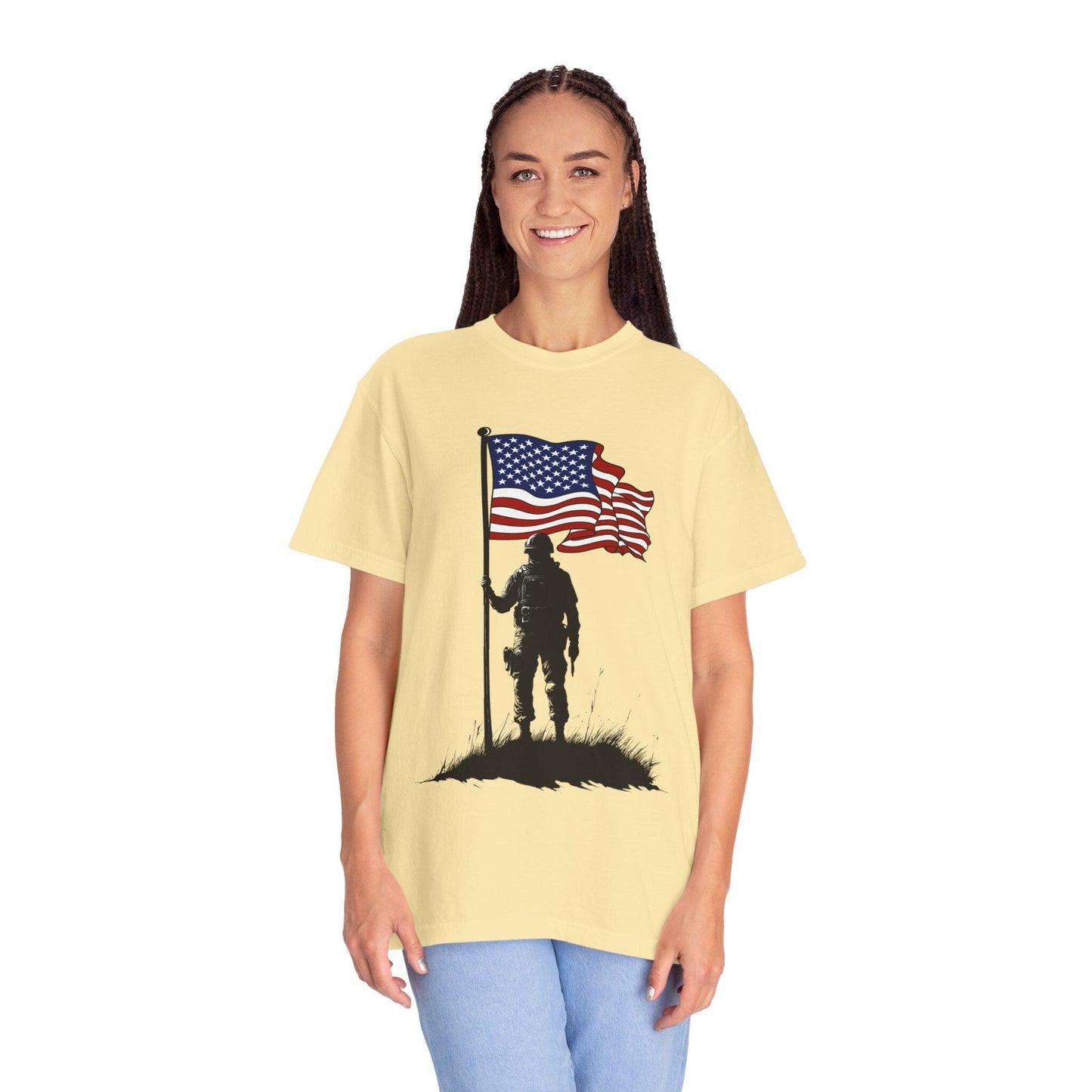 Patriotic Soldier T-Shirt - Unisex Casual Wear, Vintage Style Tee, Military Appreciation, Gift for Veterans, Independence Day