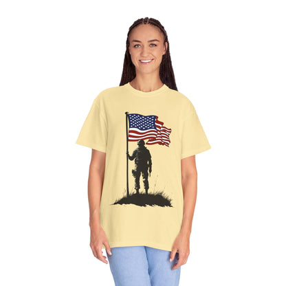 Patriotic Soldier T-Shirt - Unisex Casual Wear, Vintage Style Tee, Military Appreciation, Gift for Veterans, Independence Day