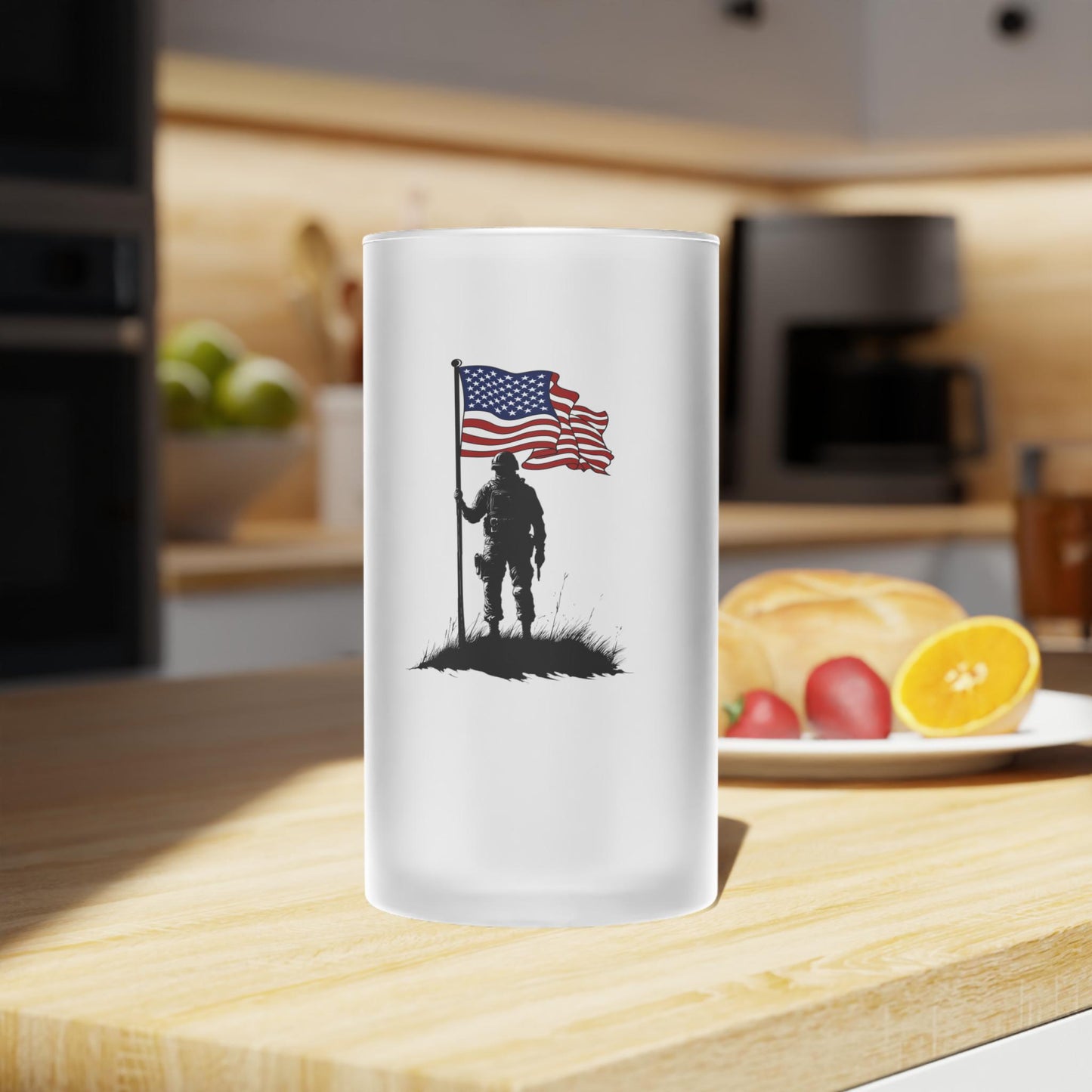 Patriotic Frosted Glass Beer Mug - Perfect for Veterans Day, Memorial Day, Independence Day, Gifts for Him, Beer Lovers