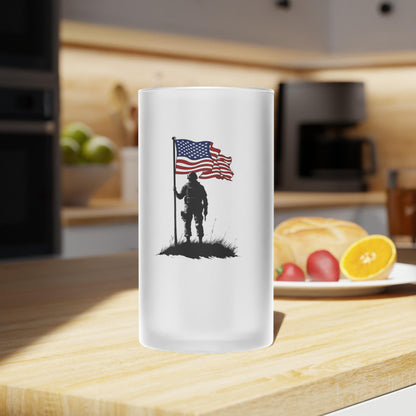 Patriotic Frosted Glass Beer Mug - Perfect for Veterans Day, Memorial Day, Independence Day, Gifts for Him, Beer Lovers