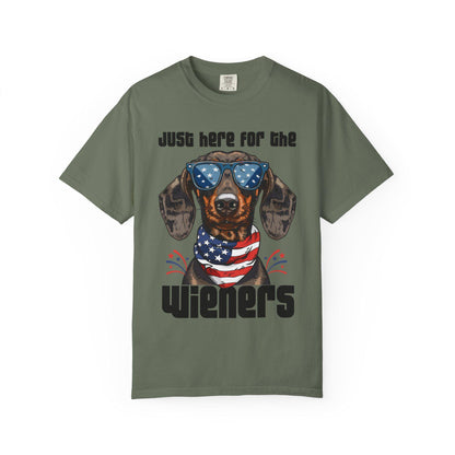 Patriotic Dog Lover T-Shirt, Just Here for the Wieners Tee, Summer BBQ Shirt, Pet Parenting Gift, Fun Dog Apparel