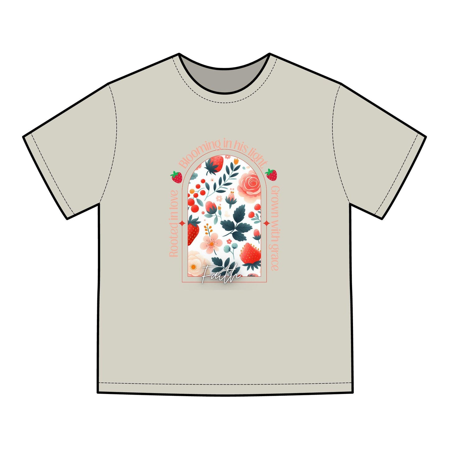 Faith, Floral Inspirational T-Shirt, Rooted in Love, Blooming in His Light, Unisex Tee, Gift for Her, Casual Wear,