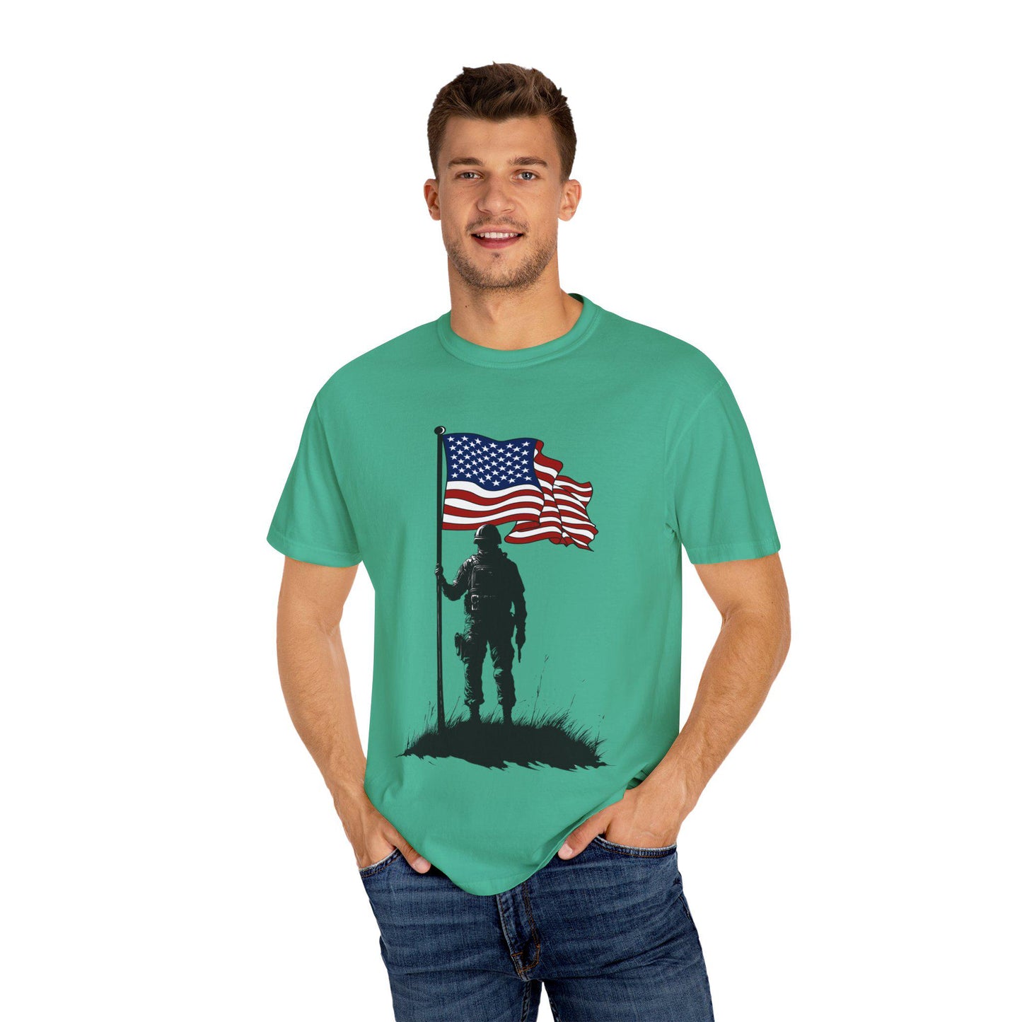 Patriotic Soldier T-Shirt - Unisex Casual Wear, Vintage Style Tee, Military Appreciation, Gift for Veterans, Independence Day
