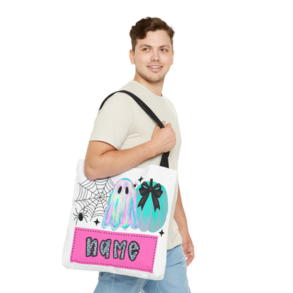 Personalized Ghostly Tote Bag for Halloween, Cute Halloween Gift, Spooky Tote, Trick or Treat Bag, Custom Name Bag, Fall Fashion