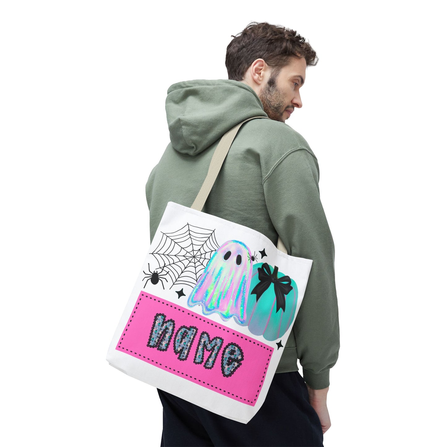 Personalized Ghostly Tote Bag for Halloween, Cute Halloween Gift, Spooky Tote, Trick or Treat Bag, Custom Name Bag, Fall Fashion