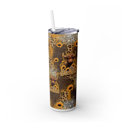 Stay Humble Wildflower Highland Cow Tumbler - Personalized 20oz Skinny Cup with Straw, Cute Gift for Cow Lovers, Boho Decor, Drinkware