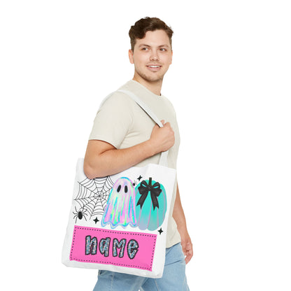 Personalized Ghostly Tote Bag for Halloween, Cute Halloween Gift, Spooky Tote, Trick or Treat Bag, Custom Name Bag, Fall Fashion