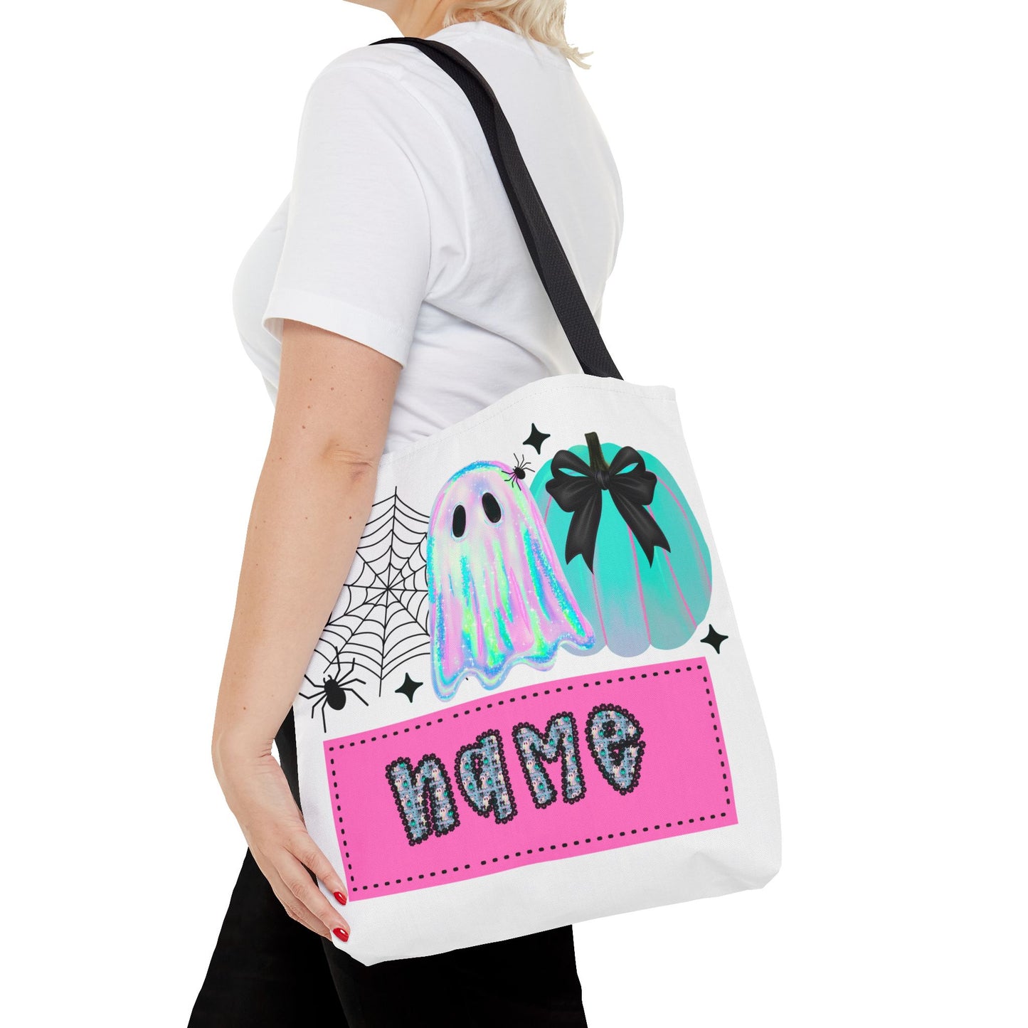 Personalized Ghostly Tote Bag for Halloween, Cute Halloween Gift, Spooky Tote, Trick or Treat Bag, Custom Name Bag, Fall Fashion