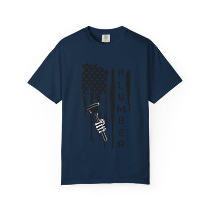 Patriotic Plumber T-shirt, Unisex Garment-Dyed Tee, USA Flag Shirt, Workwear, Gift for Plumbers, Tradesmen Apparel