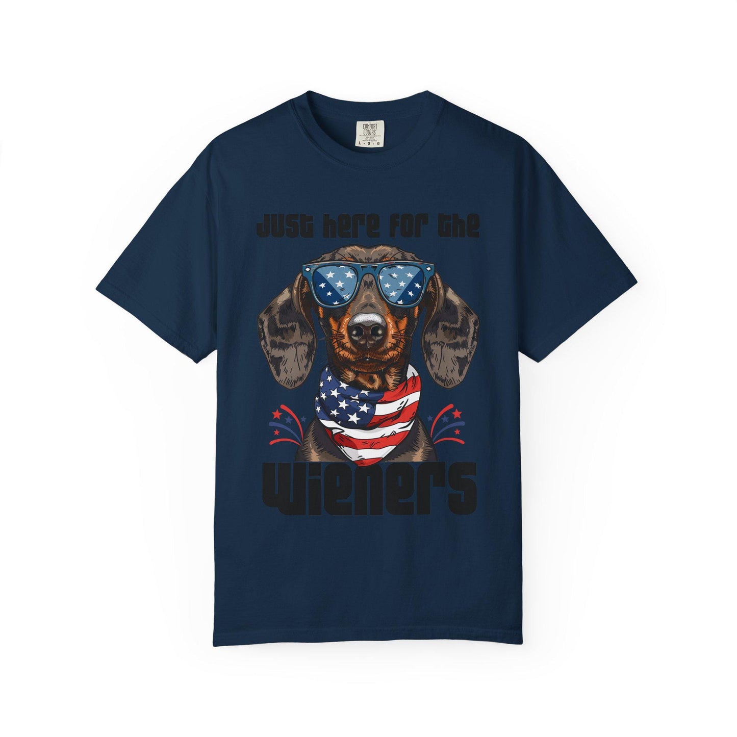 Patriotic Dog Lover T-Shirt, Just Here for the Wieners Tee, Summer BBQ Shirt, Pet Parenting Gift, Fun Dog Apparel