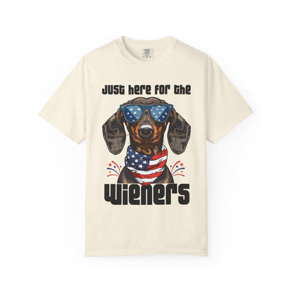 Patriotic Dog Lover T-Shirt, Just Here for the Wieners Tee, Summer BBQ Shirt, Pet Parenting Gift, Fun Dog Apparel