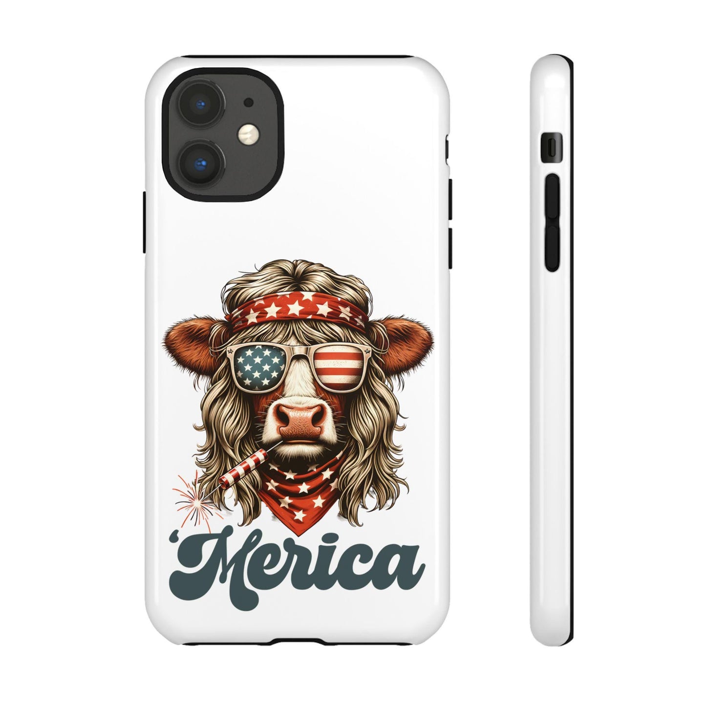 Patriotic Phone Case Featuring Flannel-Cow and Merica Design, Fun Gift for BBQs, Independence Day, and Summer Celebrations, Cute Cowlover