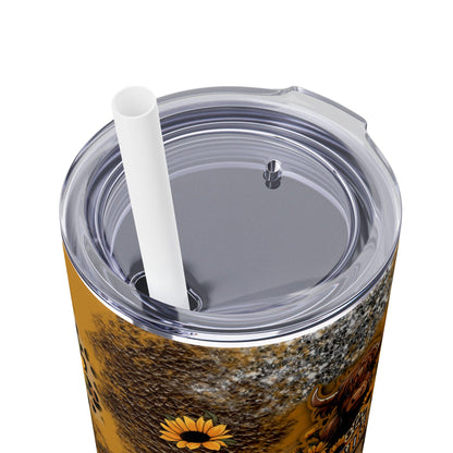 Stay Humble Wildflower Highland Cow Tumbler - Personalized 20oz Skinny Cup with Straw, Cute Gift for Cow Lovers, Boho Decor, Drinkware
