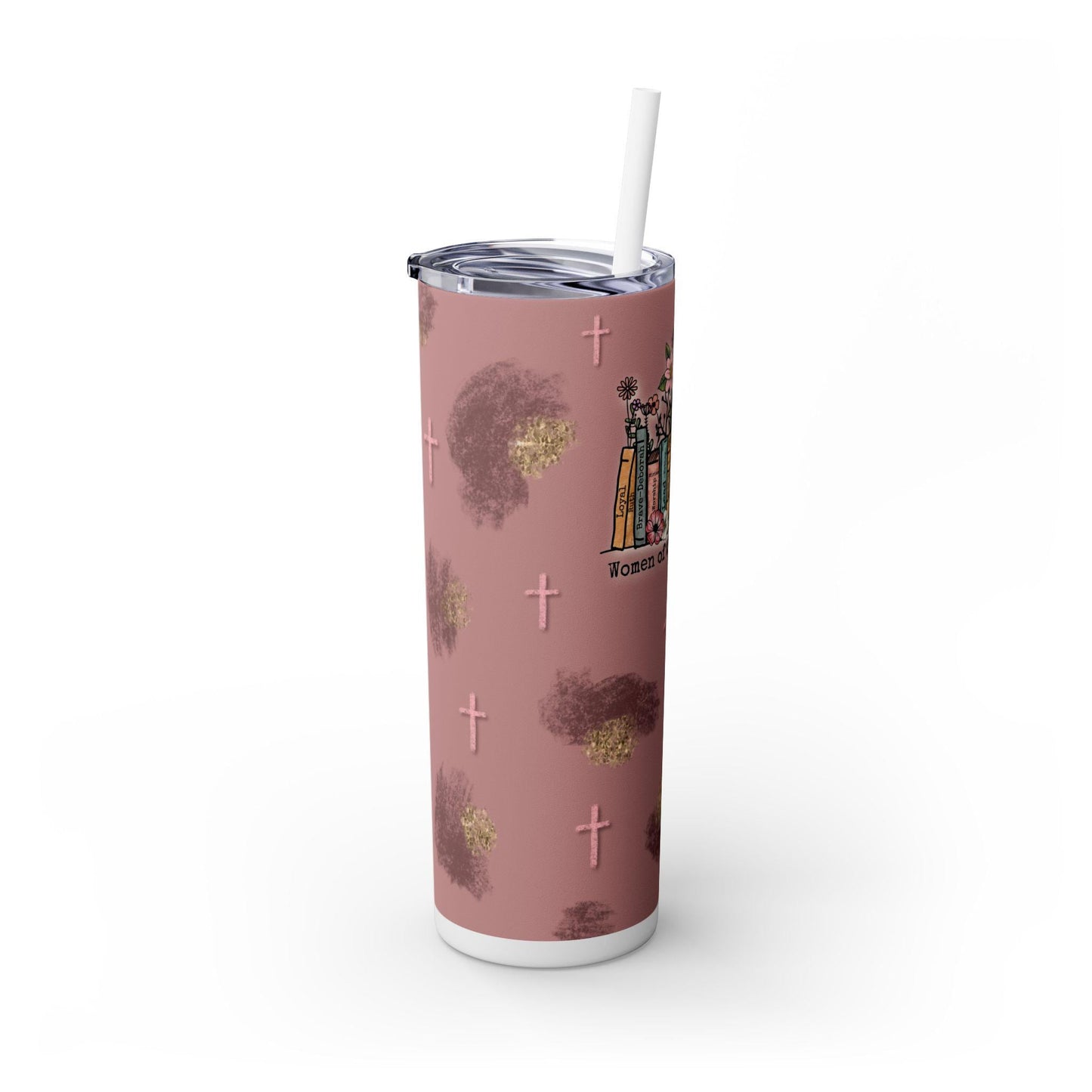 Inspirational 20oz Skinny Tumbler with Straw - Women of the Bible Design, Christian Gift, Book Lover's Cup, Faith-based Drinkware, Bible