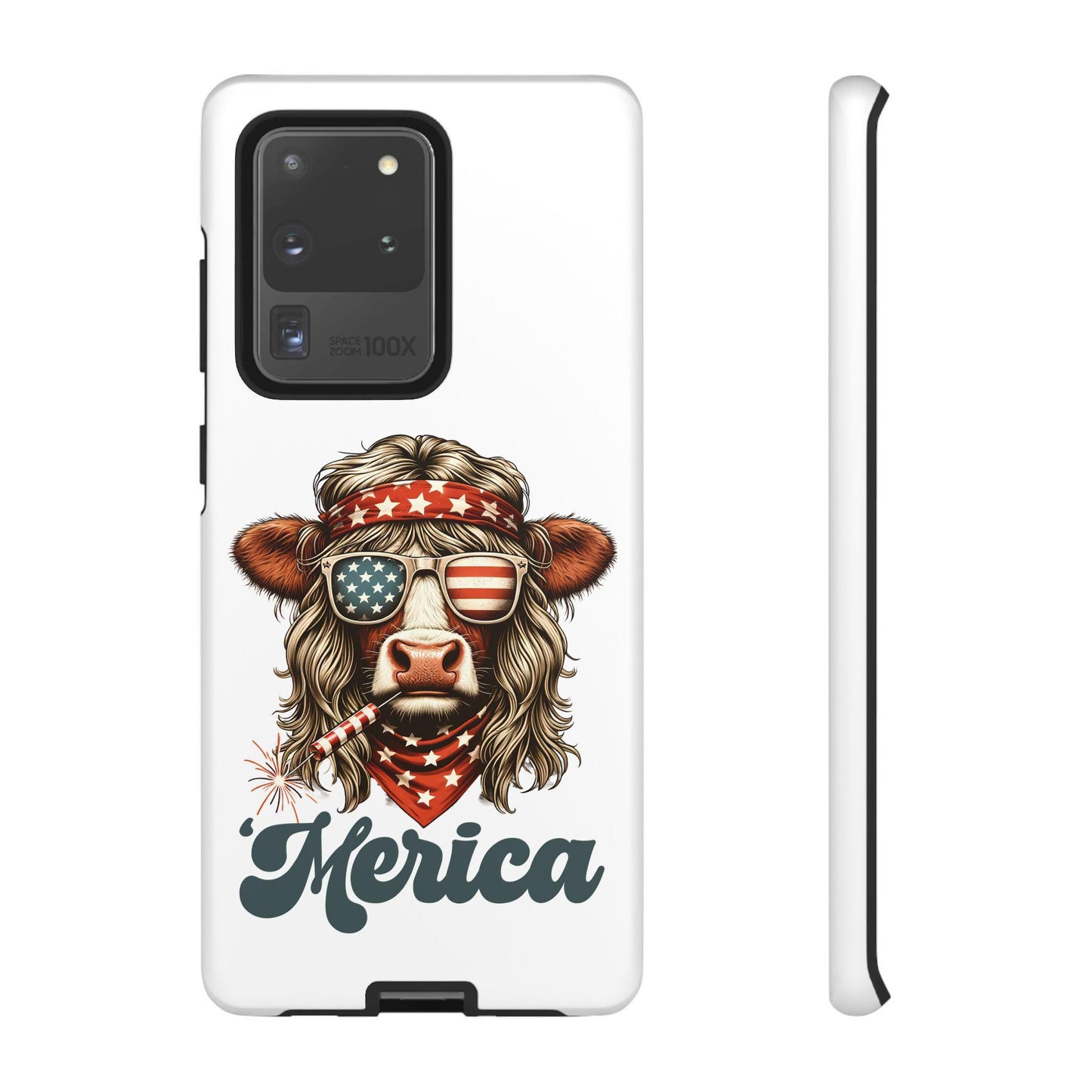 Patriotic Phone Case Featuring Flannel-Cow and Merica Design, Fun Gift for BBQs, Independence Day, and Summer Celebrations, Cute Cowlover