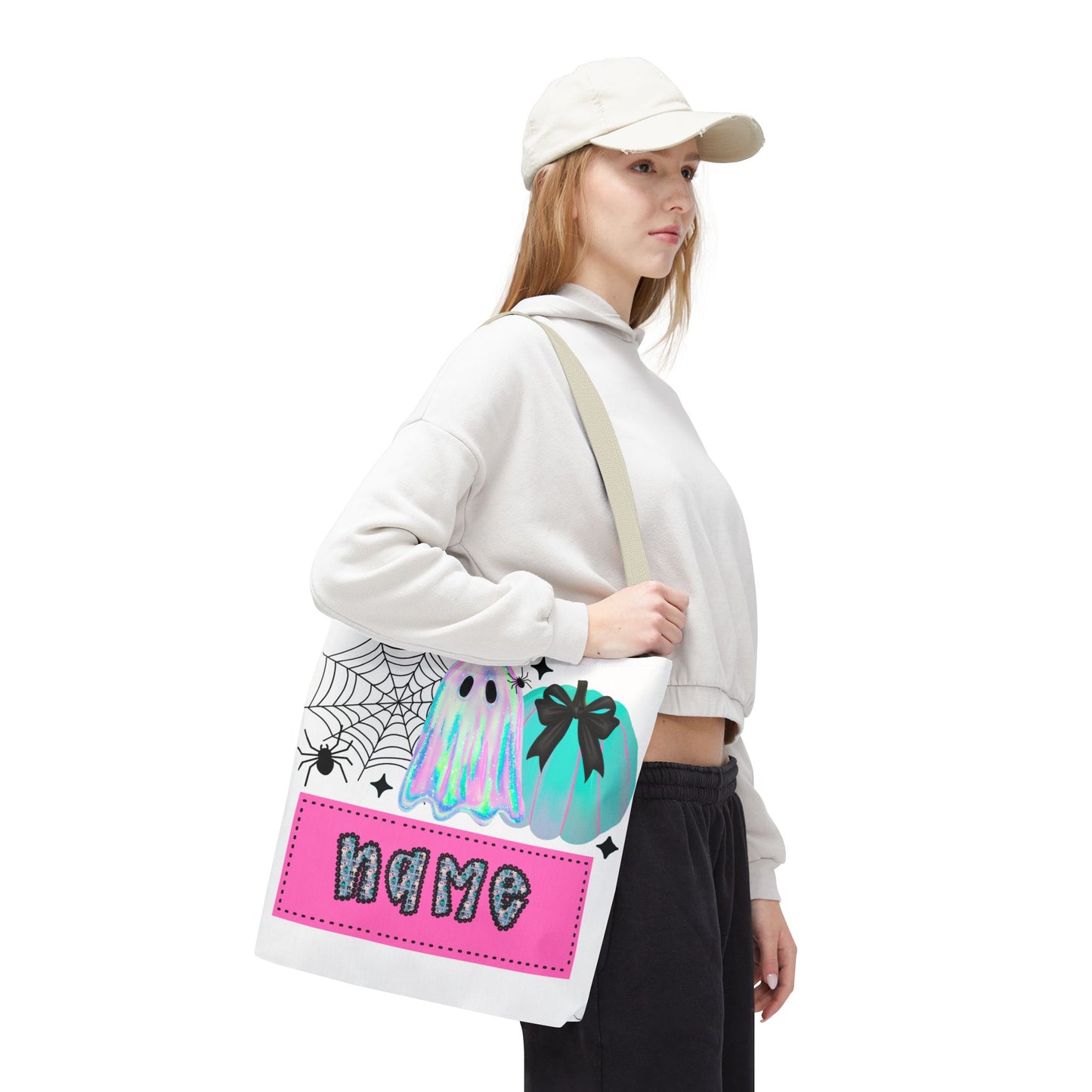 Personalized Ghostly Tote Bag for Halloween, Cute Halloween Gift, Spooky Tote, Trick or Treat Bag, Custom Name Bag, Fall Fashion