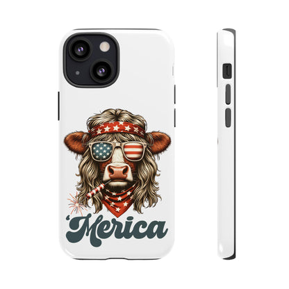Patriotic Phone Case Featuring Flannel-Cow and Merica Design, Fun Gift for BBQs, Independence Day, and Summer Celebrations, Cute Cowlover